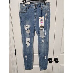 Encore Sylvia High Rise Destructed Skinny Jeans, Medium Rinse Size 11, New w/Tag